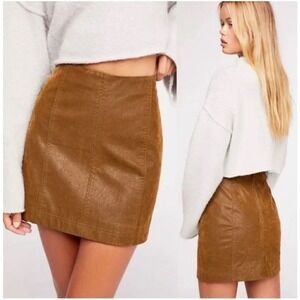 Free People Modern Femme Vegan Leather Mini Skirt Tan Brown A-Line High Waist